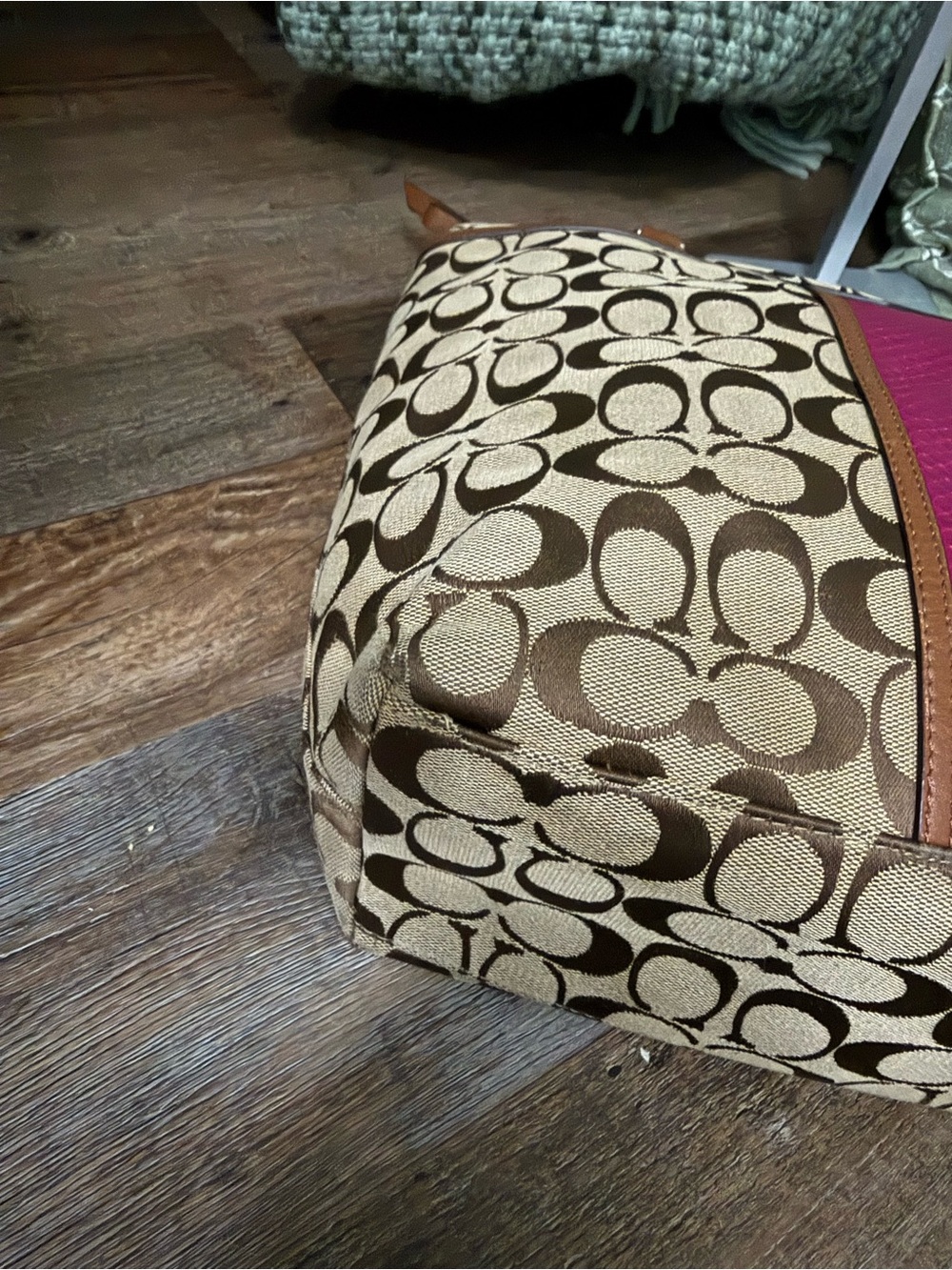 Coach Beige & Brown Signature Tote with Pink Center Panel - Picture 7 of 16